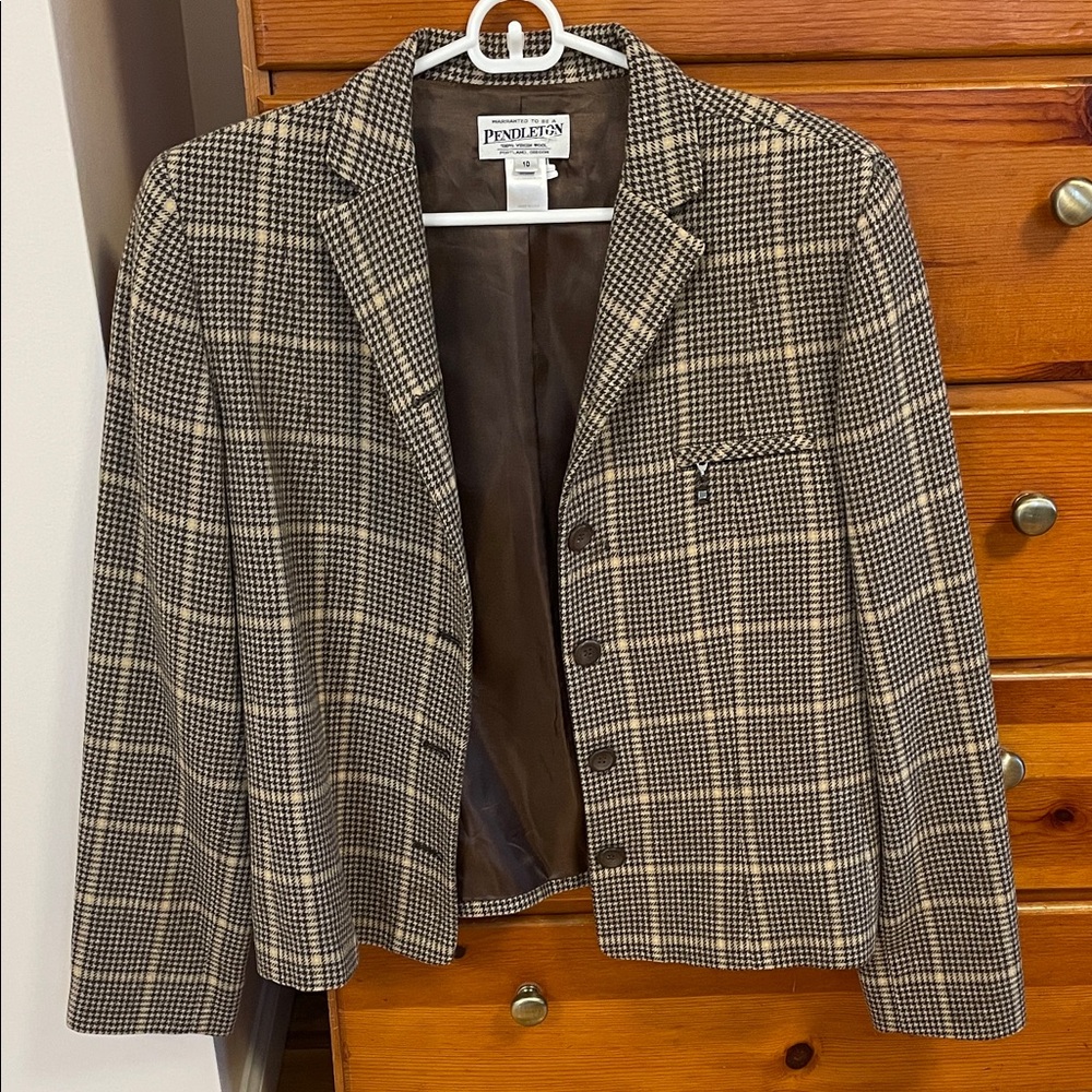 Pendleton Brown & Cream Plaid Wool Blazer